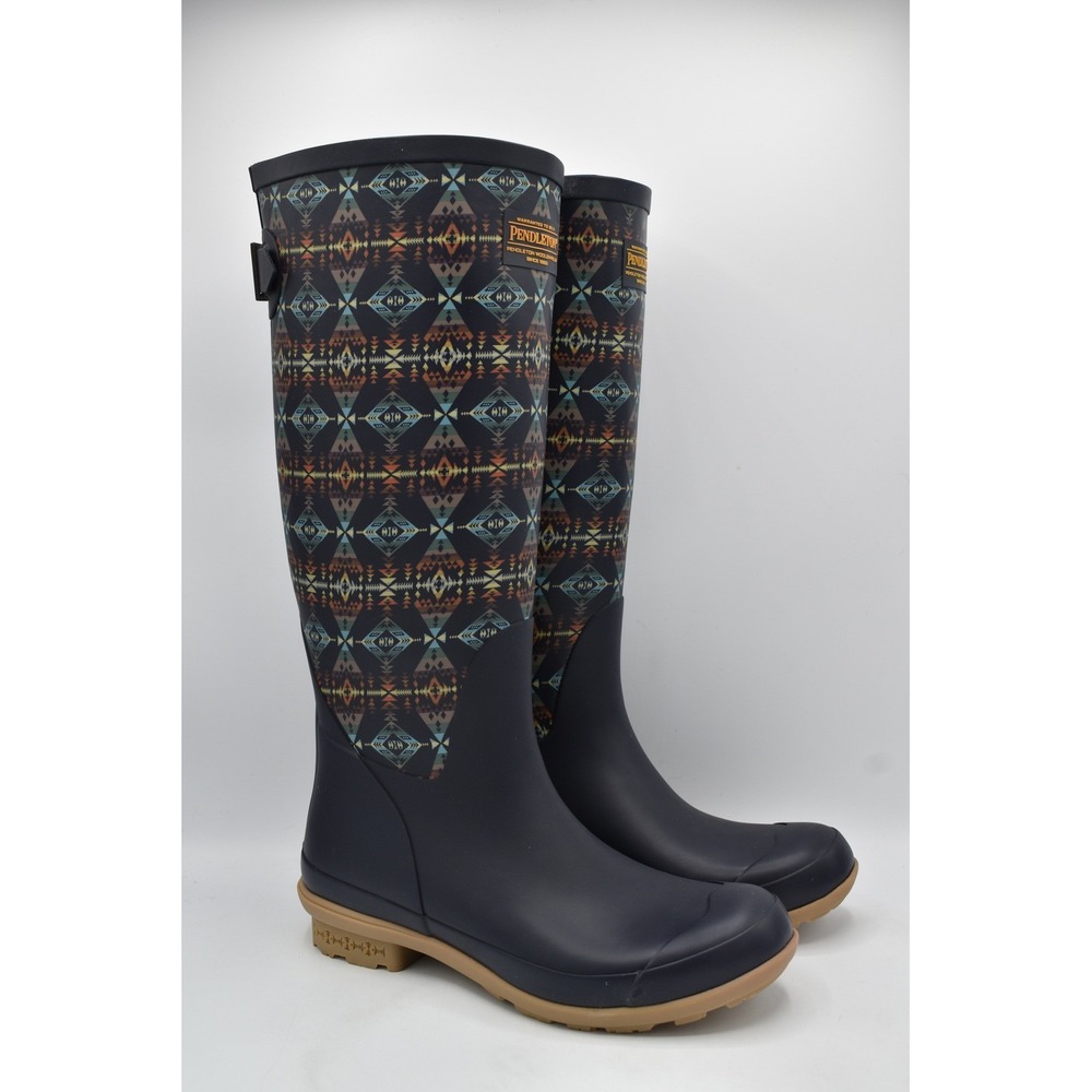 Pendleton Women Size 8 Diamond Peak Navy Harding Geometric Tall Rain Boots Shoes - Picture 3 of 8